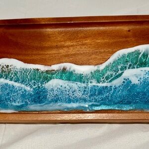 Wooden Tray with Ocean Resin Art